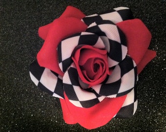 Gorgeous Rockabilly Red Harlequin Rose Hair Flower PinUp