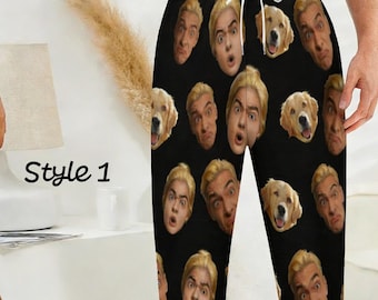 Pantaloni del pigiama personalizzati con foto, pantaloni del pigiama con viso e cuore rosso personalizzati per donna e uomo, pantaloni del pigiama con viso, pigiama con foto, regalo di San Valentino per lui e lei