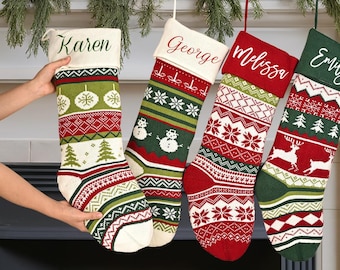 Embroidered Knit Christmas Stocking 2025: Personalized Family Decor