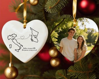 Decorazione personalizzata per le lunghe distanze, regali di Natale per relazioni a distanza, decorazione per due paesi, Natale per i propri cari