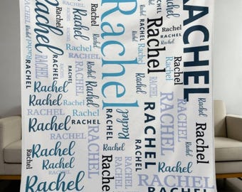 Coperta in pile con nome personalizzato, nuvola di parole personalizzata, regalo per neonato, regalo per anniversario, regalo per coppia, regalo per lei, coperta per divano