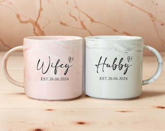 Tazze personalizzate Mr Mrs, set di tazze da caffè personalizzate per coppia di maritini e mogli, regalo di San Valentino, regalo di fidanzamento per sposi e amanti del caffè.