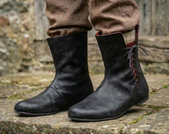 Ren Faire Pirate Medieval Viking Cosplay Boots, Lace-Up Leather Footwear