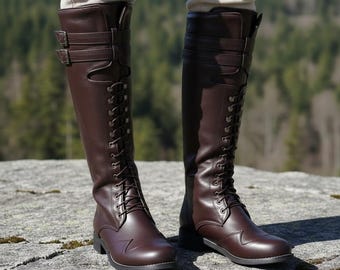 Faux Leather Knee High Lace Up Boots, Renaissance Pirate Cosplay Footwear