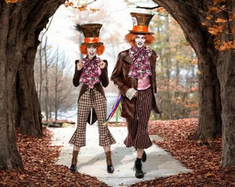 Couple Mad Hatter Costume Halloween, Partner costume,Mad Hatter Cosplay, couple Larp costume, Alice in Wonderland Hatter, carnival costume