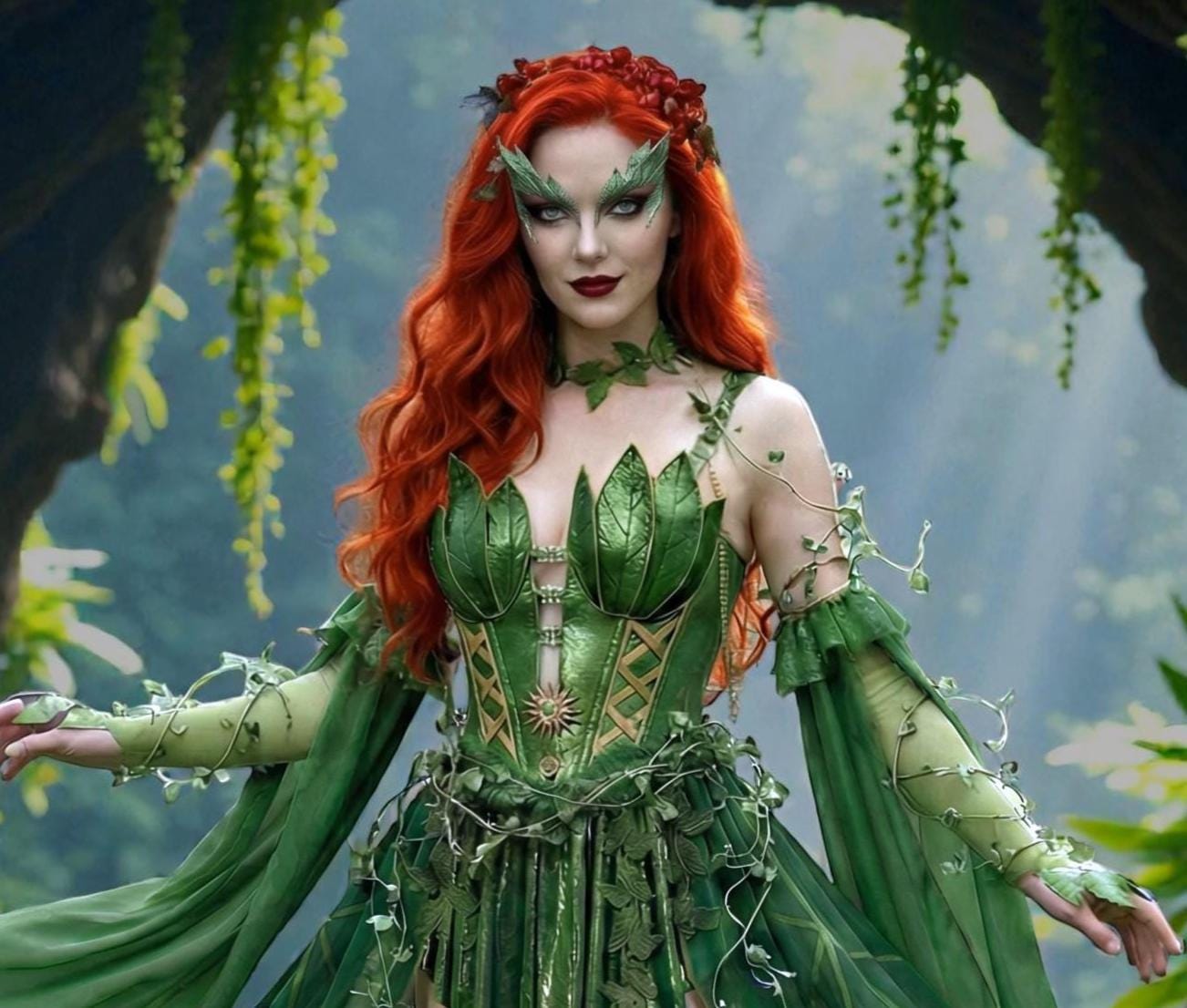 green dress poison ivy POISON IVY FANCY DRESS, HALLOWEEN COSTUME, RAVE OUTFIT