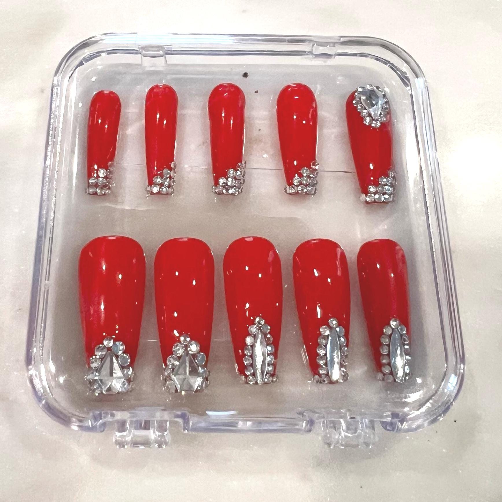 Sparkling Red 3D Crystal Nail Art