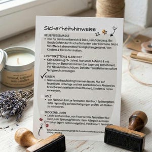 Säkerhetsinstruktioner A6 | Digital PDF-mall | Varningsmeddelanden | GPS | Ljus, reliefgjutmassa, torkade blommor, trä gör-det-själv | Juridiskt kompatibel | Etikett