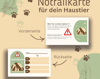 Pet Emergency Card Printable Template | My Pet Home Alone | Emergency ID Card for Wallet | Digital Download | Dog, Cat, Small Animal