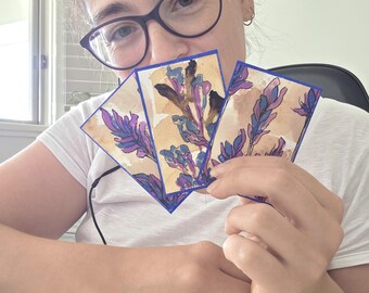Lavender & Lotus Trio – ACEOS Original Watercolour Mini Art Set – Botanical Purple Florals on 300gsm Paper