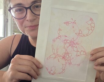 Red Bubble Relic Watercolour Art –  Red Ink Watercolour Bubbles on 300gsm Paper – Bubble Wash  Illustration – Ready to Frame