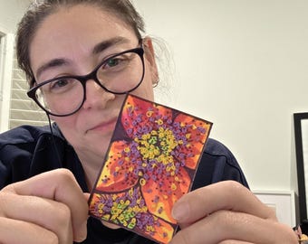 French Knot Fire Bloom – Mixed Media Botanical ACEO