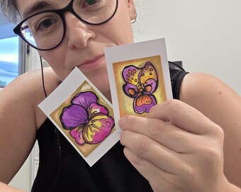 Pansy Bloom  Duo – Organic Watercolor Original ACEO Duo Set ready to gift, 300 gsm Paper