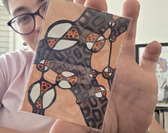 Interwoven Cells, Abstract Watercolour & Ink ACEO • Mini Art Card • Original Small Artwork