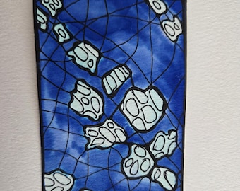 Abstract Blue Web ACEO – Original Mini Art on 300gsm Watercolour Paper, Ink & Watercolour Markers