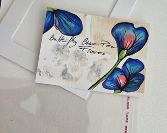 Butterfly Pea Flower ACEO • Tea‑Infused Mini Art • Watercolour Marker Botanical Card (300gsm)
