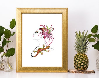 Australian Native Flower Print, Pink Grevillea Print, Digital Download,Gecko Print,Grevillea floral art,Australian Print, Home Decor Art