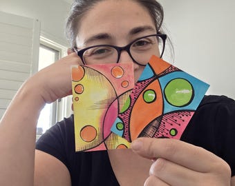 Sunset Circles ACEO • Abstract Watercolour & Ink Mini Art Card