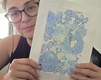 Blue Drift Islands Watercolour Art – Abstract Watercolour and Ink Art 300gsm Paper– Ready to Frame
