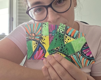 Abstract ACEO Art Set of 4 – “The Dotted Compass Quartet” – Watercolor Ink Mixed Media Miniatures