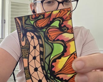 Vibrant Abstract ACEO • Watercolour & Ink Mini Art Card • Organic Pattern Original Artwork