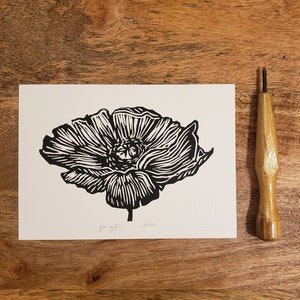 Print Linocut Original Wall Art Poppy Flower Linocut Art Print Wall Art Gift Handmade Art for Home Poppies Print Botanical Art Living Room