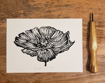 Print Linocut Original Wall Art Poppy Flower Linocut Art Print Wall Art Gift Handmade Art for Home Poppies Print Botanical Art Living Room