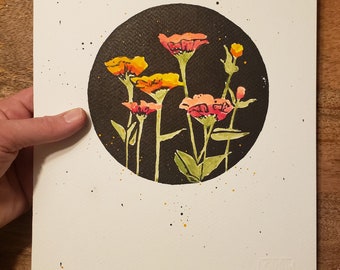 Freundschaft Kunst Bild für Freund Zinnias Wandkunst Blumendruck Linolschnitt Blumen Kunstdruck Wandkunst Freund Handgemachtes Geschenk für Freund Botanische