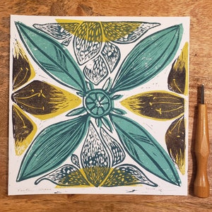 Wall Art Lily Flower Original Linocut Folk Flower Linocut Art Print Wall Art Gift Handmade Art for Easter Lily Home Print Botanical Art