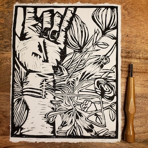 Jesus Hand Linocut Print: Christian Love Sign Art