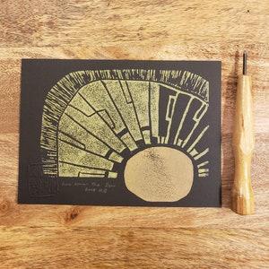 Print Linocut Original Wall Art Sun Linocut Art Print Wall Art Gift Handmade Art for Home Sunrise Print Relief Art Black and Gold Print