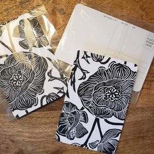 Set di 3 cartoline con papavero linoleografia stampate a mano Set di cancelleria con stampa a blocchi di papavero fatto a mano Set di cancelleria floreale fatto a mano Papaveri regalo stazionario