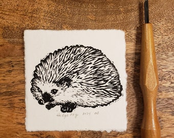 Mini Print Hedgehog Art Linocut Original Wall Art Hedgehog Lino Art Print Wall Art Animal Handmade Hedgehog Print Relief Mini 4x4 Print