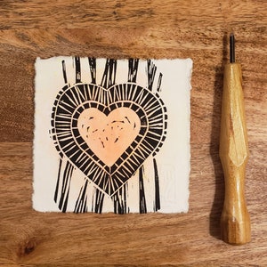 Mini Print Linocut Original Wall Art Heart Linocut Art Print Wall Art Gift Handmade Art for Home Heart Print Relief Mini 4x4 Love Print Neon