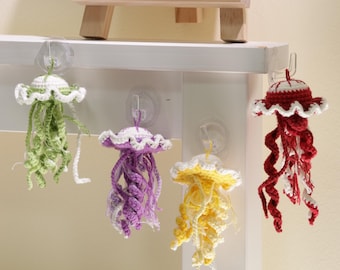 Handmade Crochet Jellyfish Keychain, Amigurumi Ocean Creature Bag Charm, Perfect Gift for Jellyfish Enthusiasts