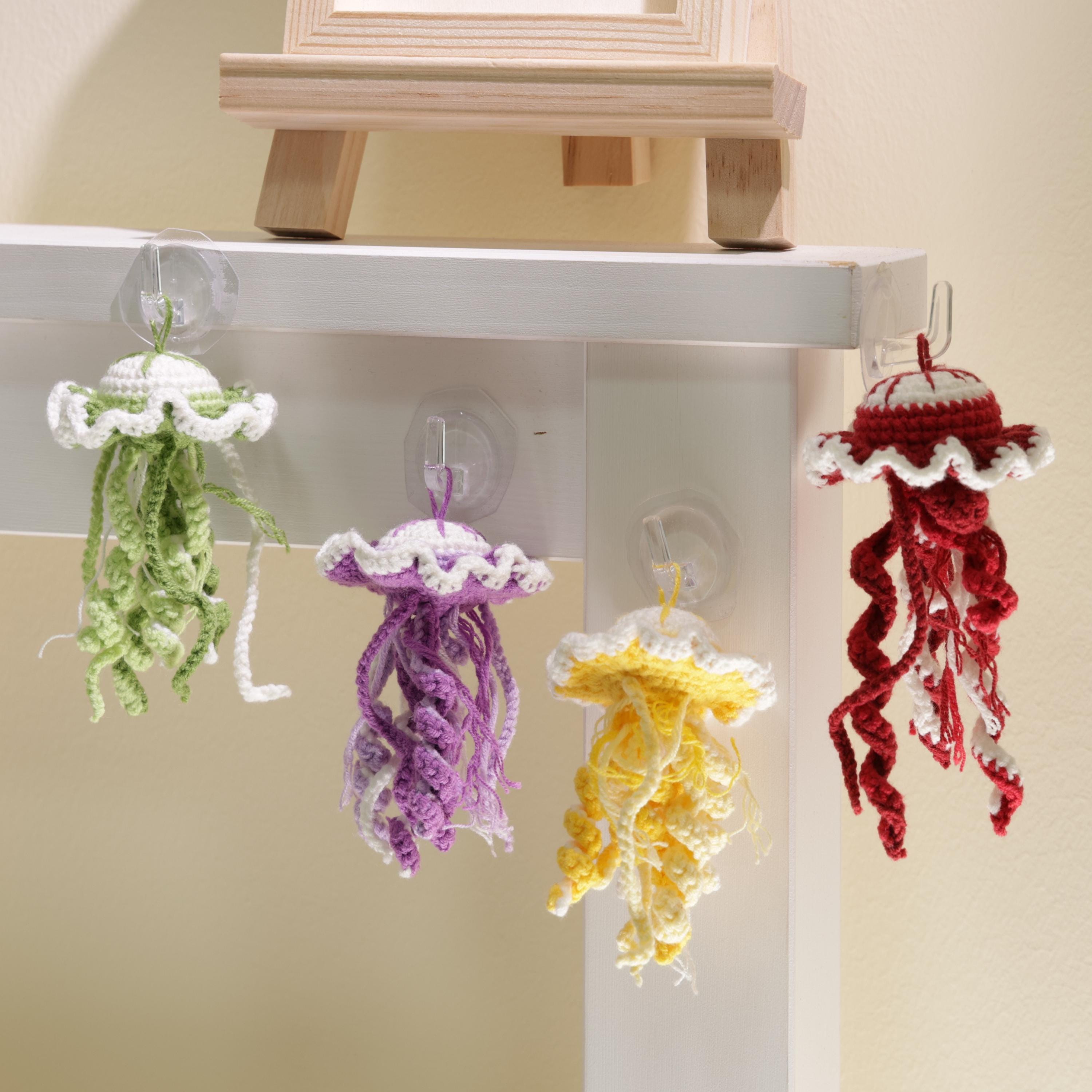 手作りかぎ針編みのクラゲキーホルダー：あみぐるみぬいぐるみバッグ