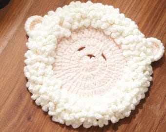 Crochet Sheep Coaster, Cute Handmade Decor, Animal - Themed Table Accent
