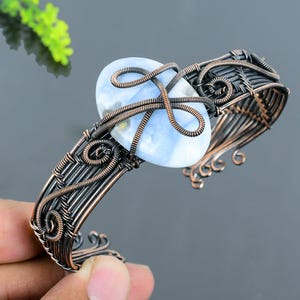 Owyhee Blue Opal Copper Bangle: Wire Wrapped Cuff Bracelet