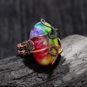 Rainbow Solar Quartz Gemstone Wire Wrapped Ring, Copper Wire Wrapped Jewelry, Wire Wrapped Ring, Birthday Gift Jewelry, Ring For Wedding