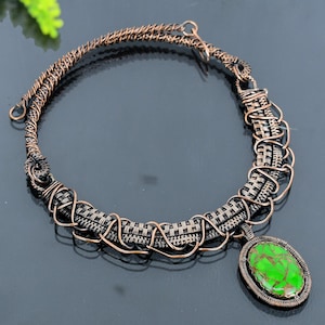 Green Copper Turquoise Necklace: Wire Wrapped Copper Jewelry