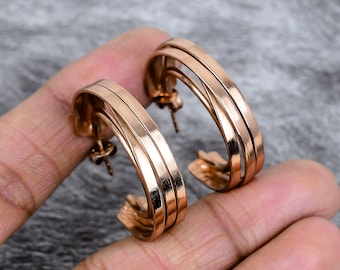 Handcrafted Copper Hoop Earrings: Dainty Huggie Jewelry for Mom