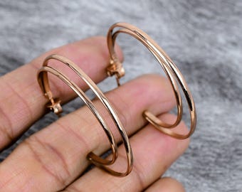 Handcrafted Copper Hoop Earrings: Dainty Huggie Style for Mom