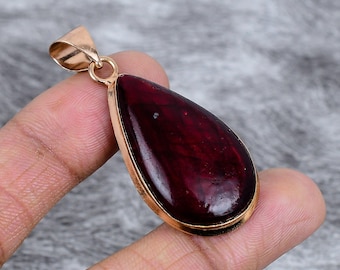 Colgante de cobre con labradorita roja natural – Colgante de pera hecho a mano