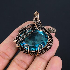 Blautopas Kupferdraht Gewickelt Anhänger - Edelstein Schmuck