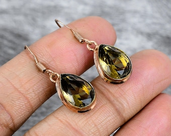 Smoky Quartz Gemstone Handmade Dangle Copper Earring- Wedding's day Jewelry