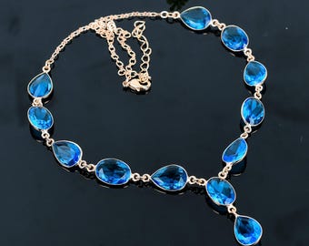 Blue Topaz Gemstone Copper Handmade Necklace - Copper Wedding Jewelry