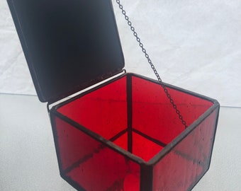 Red Glass and Mirror Trinket Box, 3” square, 2.5” tall