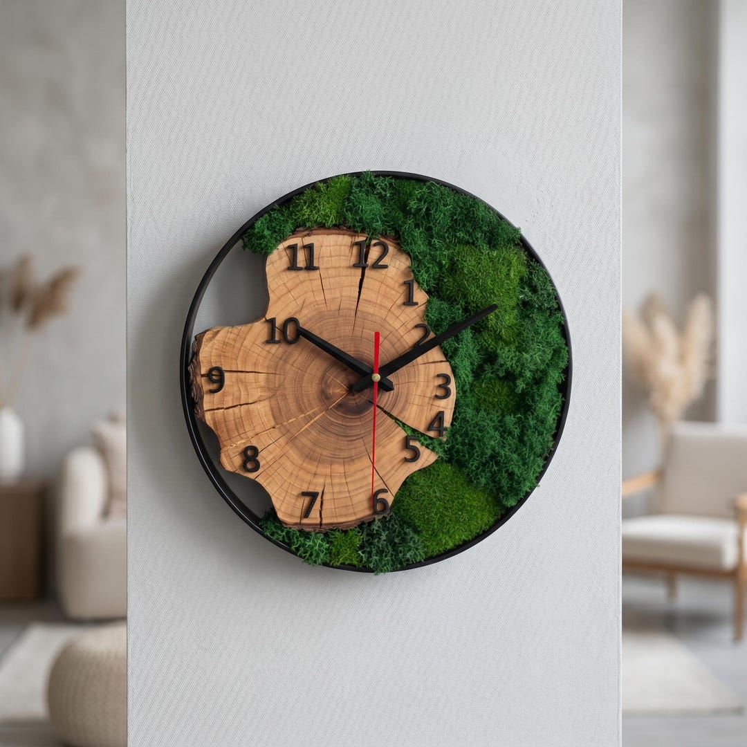 Silent Moss Wall Clock Unique Wood Art for Therapy Room Decor - Etsy