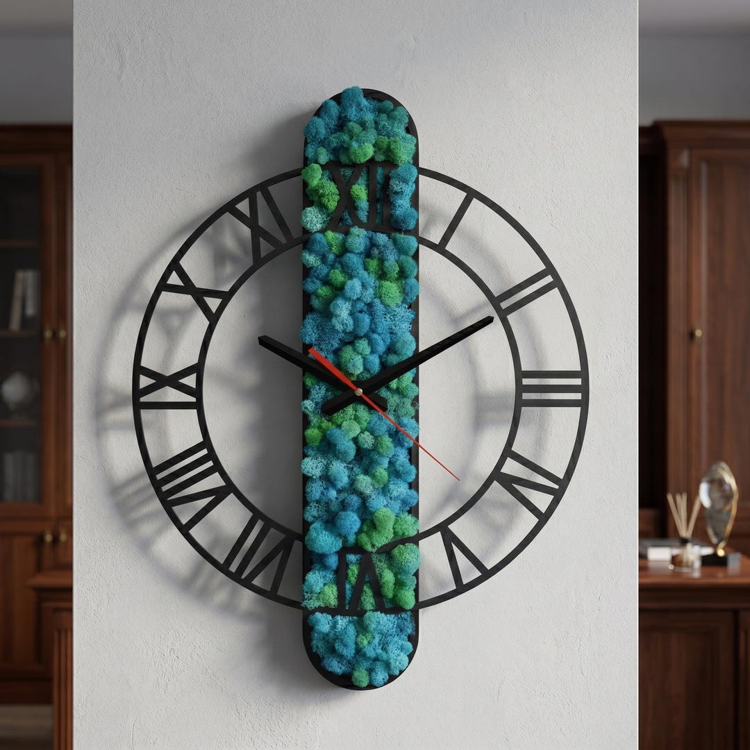 Modern Moss Wall Clock Wood and Moss Art Silent Biophilic Decor - Etsy