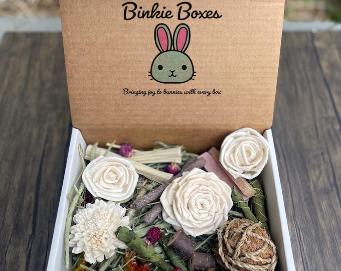 Featured listing image: Bunny Foraging Bunny Bliss Box: For 1+ Bunnies—Rabbit Treat Sampler, Supports Rescue Rabbits